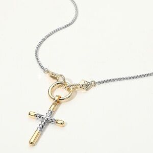 14K Gold Plated Two Tone Cross Pendant Necklace